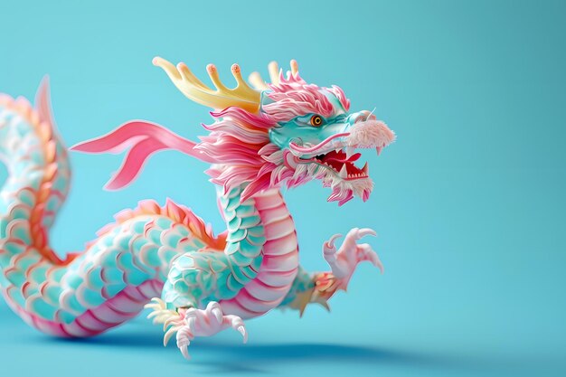 Statua del drago hinese su sfondo bianco rendering 3D disegno digitale computerizzato