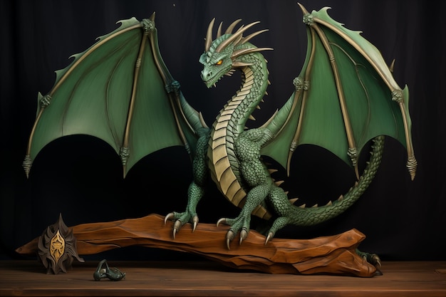 Statua del drago verde su legno simbolo 2024