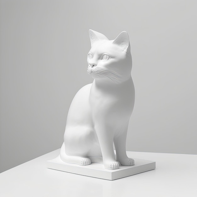 Statua del gatto bianco su sfondo bianco monocromatico IA generativa