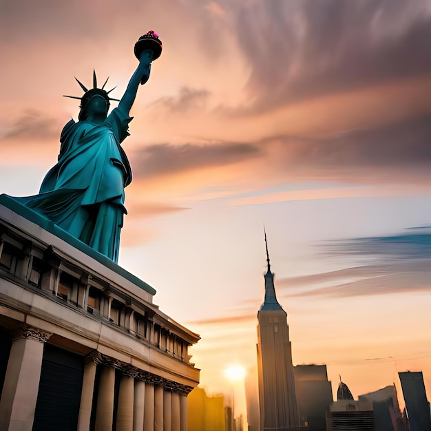 Statua della Libertà al tramonto