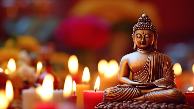 Statua di Buddha a lume di candela e intelligenza artificiale generativa