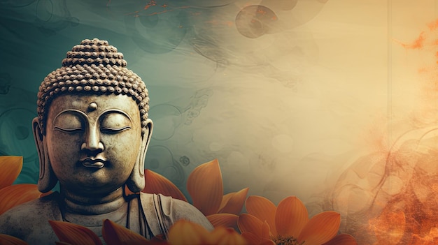 Statua di buddha buddismo religione e meditazione Banner Web con spazio per la copia IA generativa