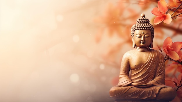 Statua di buddha buddismo religione e meditazione Banner Web con spazio per la copia IA generativa