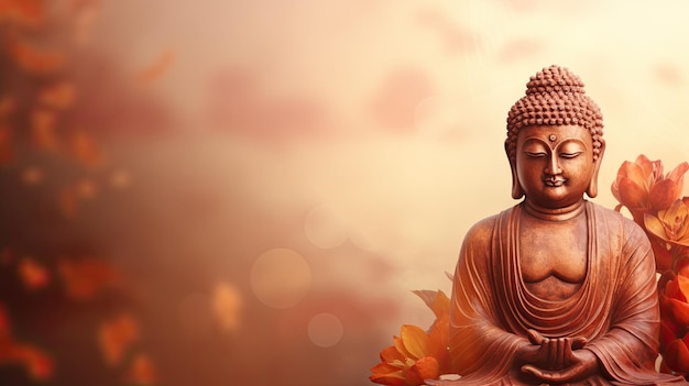 Statua di buddha buddismo religione e meditazione Banner Web con spazio per la copia IA generativa