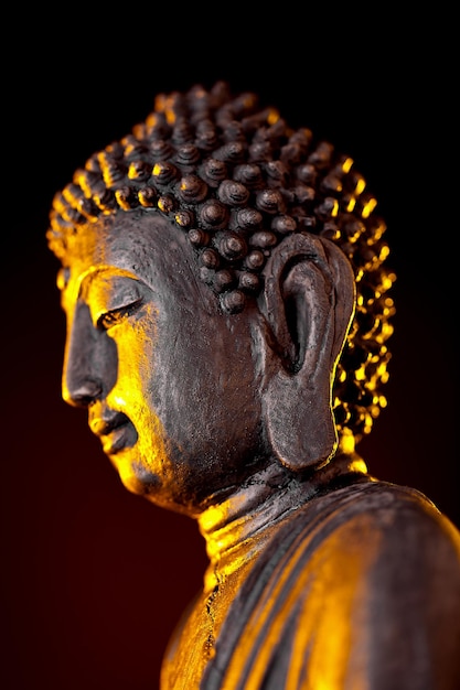 Statua di Buddha con bagliore su sfondo nero