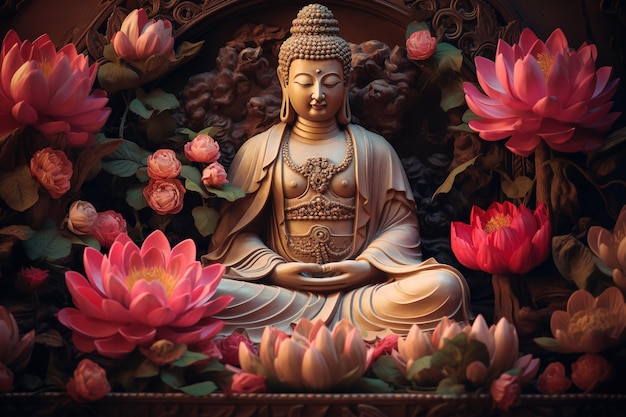 Statua di Buddha con fiore di loto