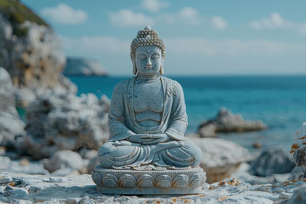 Statua di Buddha con vista sull'oceano