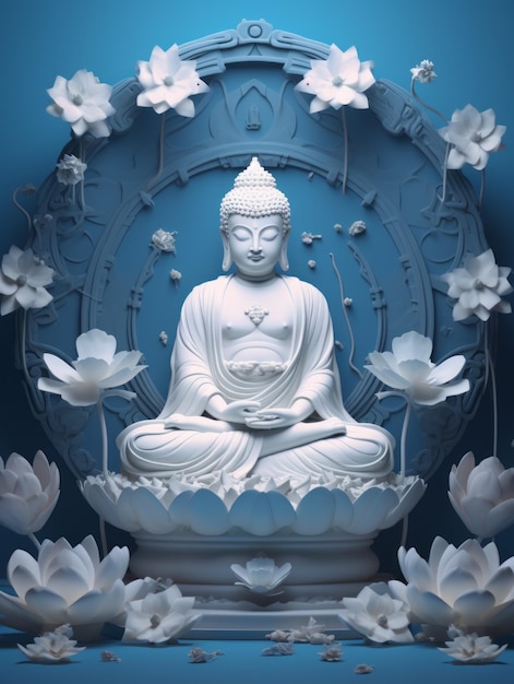 Statua di Buddha e fiori di loto