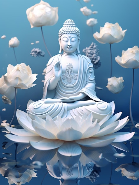 Statua di Buddha e fiori di loto