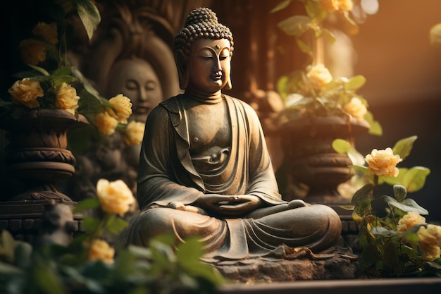 Statua di Buddha Fotografia a luce naturale IA generativa