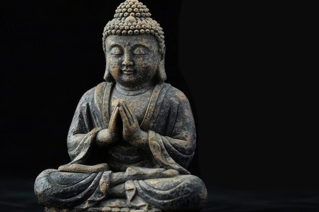 Statua di Buddha in meditazione con spazio nero sul lato