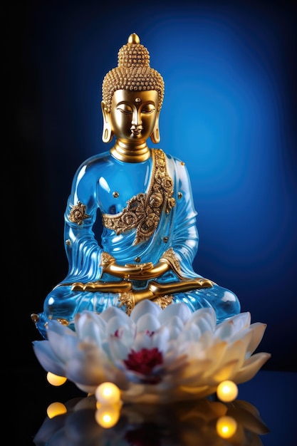 Statua di Buddha in meditazione sul fiore di loto