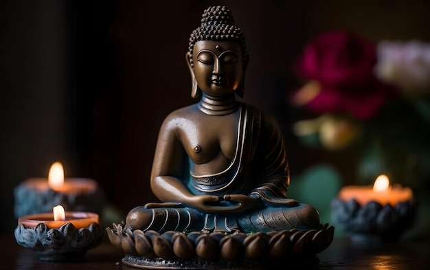 Statua di Buddha seduto in meditazione IA generativa