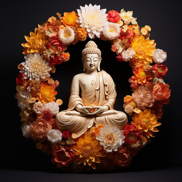 Statua di Buddha sotto forma di corona di fiori