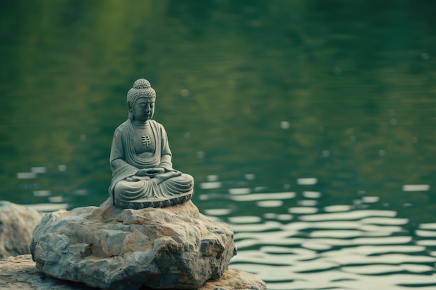 Statua di Buddha vicino al lago in un tranquillo ambiente termale
