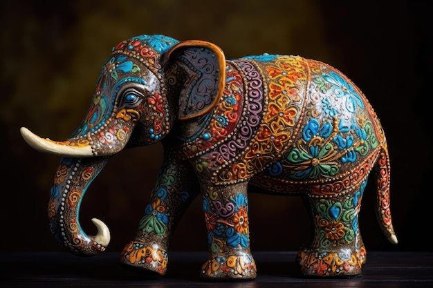 Statua Di Elefante Decorata In Colori Vivaci Generative AI