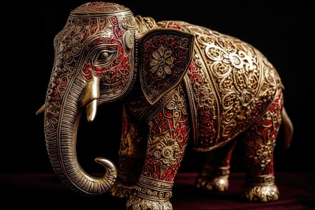 Statua Di Elefante Decorata In Oro E Rosso AI Generativa