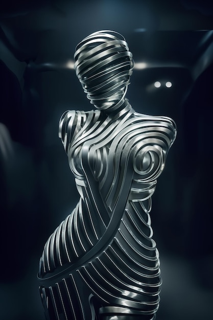 Statua di figura femminile astratta fatta di filo metallico