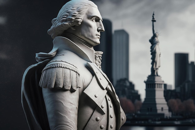 statua di George Washington, new you york city sullo sfondo, intelligenza artificiale generativa