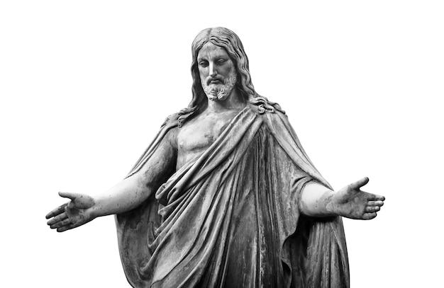 Statua di Gesù Cristo figlio di Dio isolata su sfondo bianco