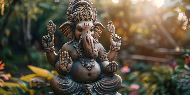 Statua di Lord Ganesha una divinità indù venerata con testa di elefante Concetto Deità indù Testa di elefante Signore Ganesha Statua religiosa