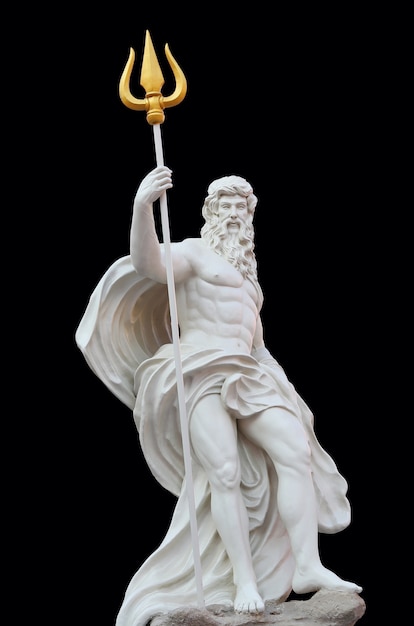 Statua di Poseidon su sfondo nero