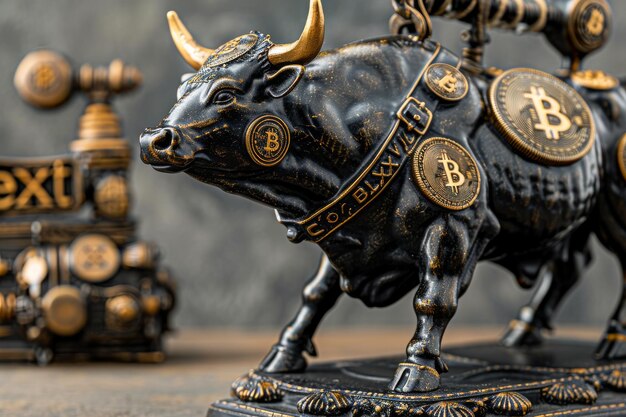 Statua di toro con Bitcoin