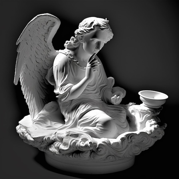 statua di un angelo con una coppa in una ciotola generativa ai