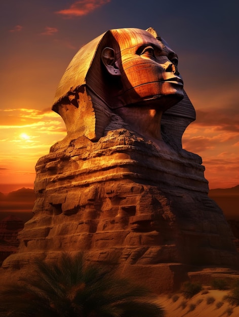 statua di una sfinge nel deserto al tramonto ai generativi