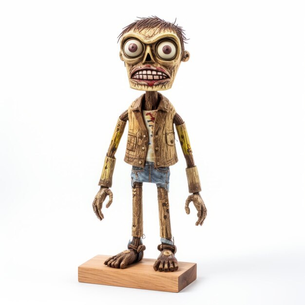 Statua di zombie in legno fatta a mano con giacca e jeans in stile Jeff Soto
