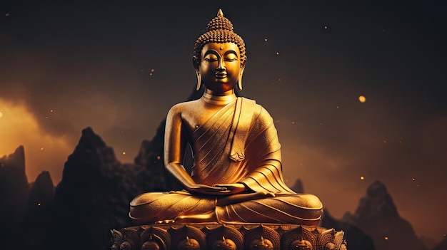 Statua dorata del Buddha con tocchi di luce Statua del Buddha usata come amuleto della religione buddista