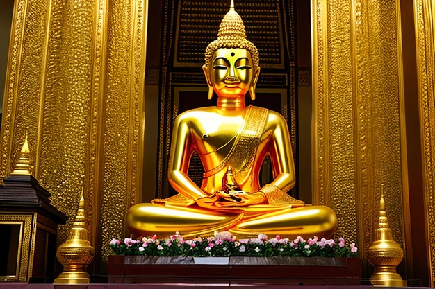 Statua dorata del Buddha nel tempio del Buddha in Thailandia