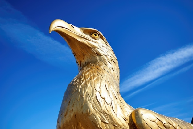 Statua dorata del gabbiano contro un cielo blu