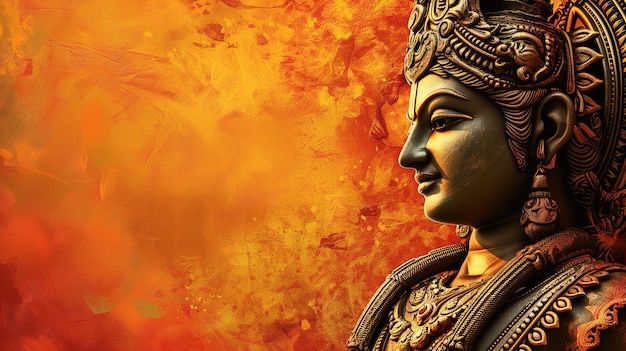 Statua dorata di una divinità indù su sfondo arancione