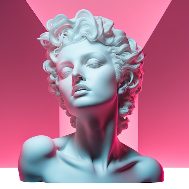 Statua femminile a testa di gesso Concetto di arte moderna vaporwave Arte concettuale olografica