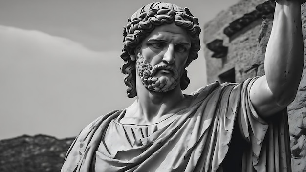 Statua greca Bw immagine in carta strappata stile media remixato