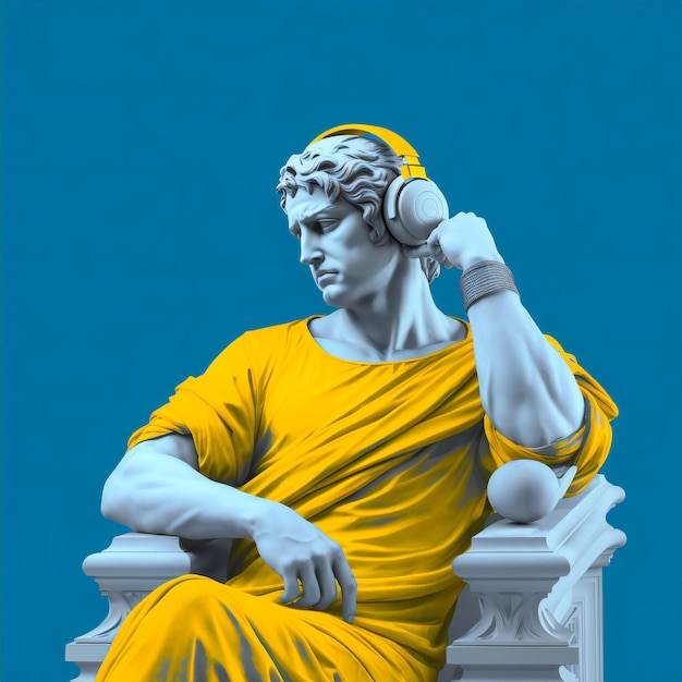 Statua greca che indossa le cuffie