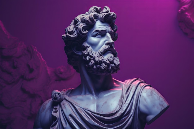 Statua greca su sfondo lavanda Eleganza viola Bellezza senza tempo esaltata dall'intelligenza artificiale generativa del colore