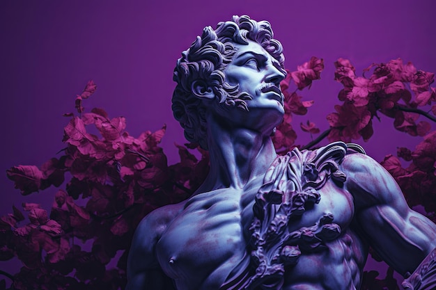 Statua greca su sfondo lavanda Eleganza viola Bellezza senza tempo esaltata dall'intelligenza artificiale generativa del colore