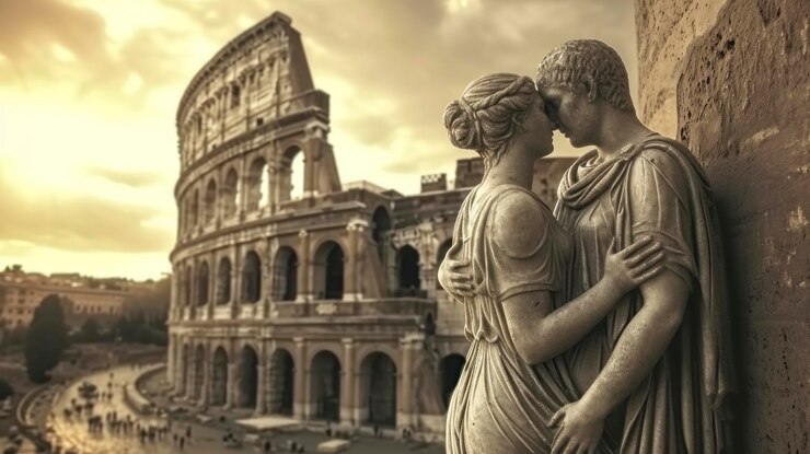 Foto statua in gesso di una coppia innamorata