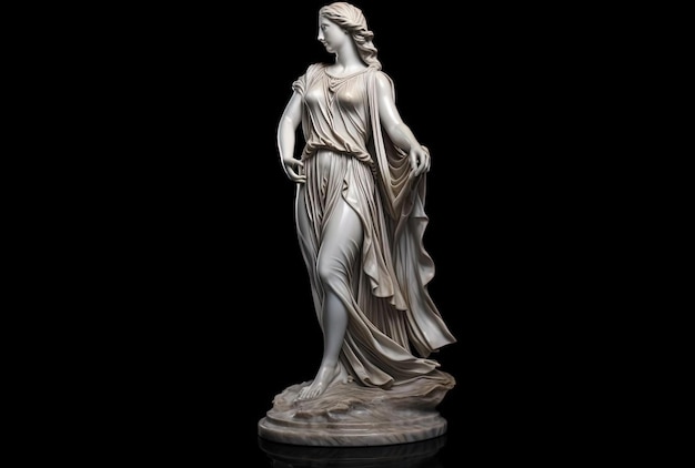 Statua in marmo della dea greca Afrodite isolata su sfondo nero