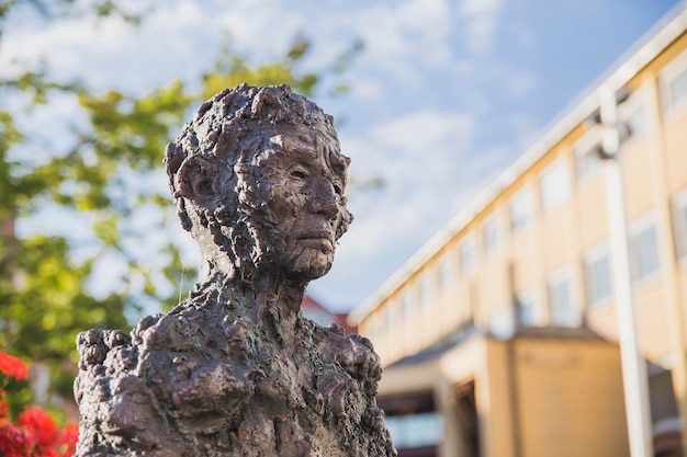 Statua in metallo di un uomo a Viborg Danimarca