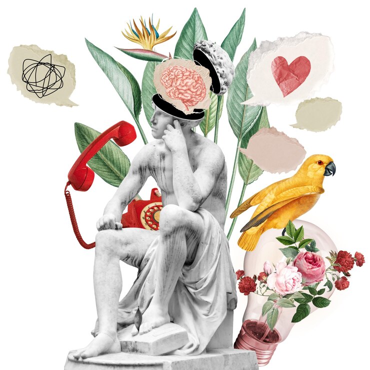 Photo statue collage png sticker vintage mixed media transparent background