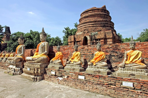 Statue di Buddha Tempio Ayutthaya Wat Yai Chaimongkol Thailandia Siam Asia