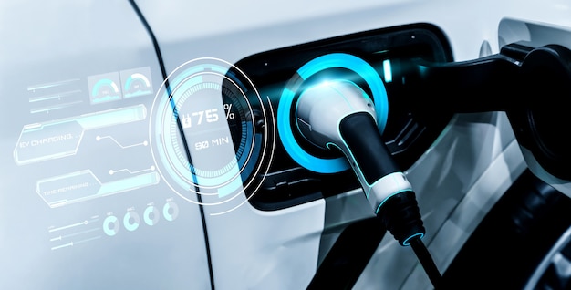 Stazione di ricarica EV per auto elettriche nel concetto di energia verde alternativa