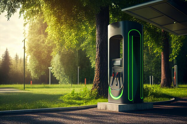 Stazione di ricarica EV per auto elettriche nel concetto di energia verde Creato con la tecnologia generativa AI