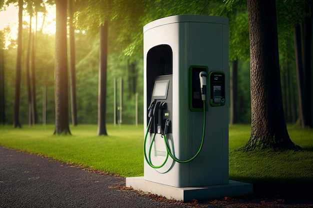 Stazione di ricarica EV per auto elettriche nel concetto di energia verde Creato con la tecnologia generativa AI