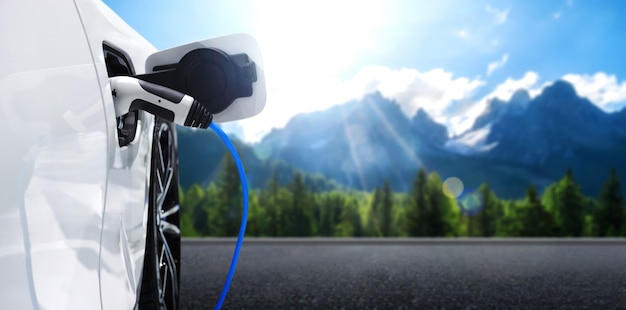 Stazione di ricarica EV per auto elettriche nel concetto di energia verde ed eco power