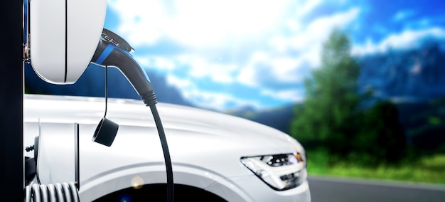 Stazione di ricarica EV per auto elettriche nel concetto di energia verde ed eco power