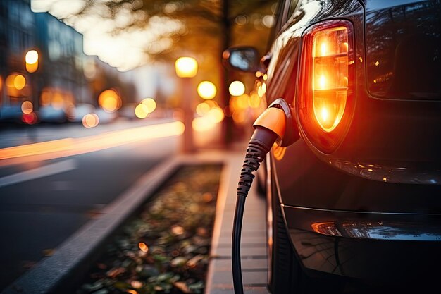 Stazione di ricarica per veicoli elettrici in aree pubbliche con sfondo ev generato da ai